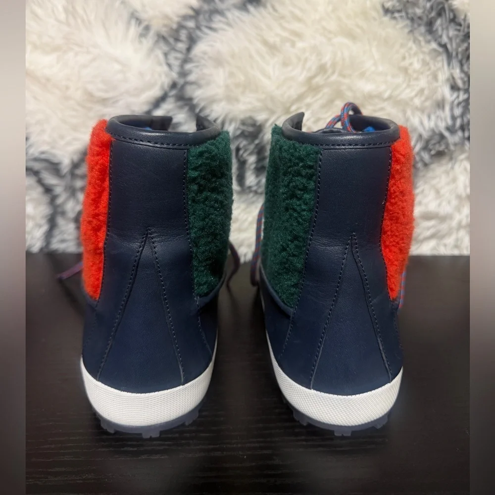 Tory Sport Leather Shearling  Boots in Navy/Red - Size 5M
